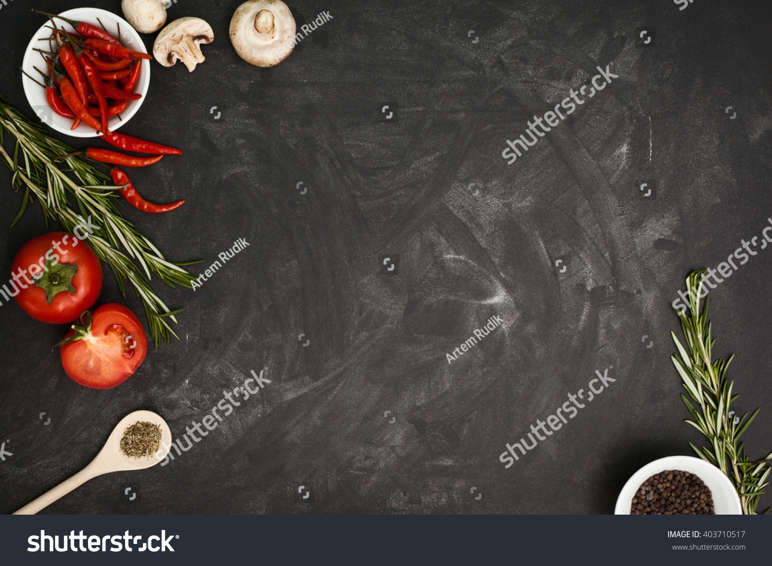 Black Table Food Ingredients Utensil Top Stock Photo 403710517 ...