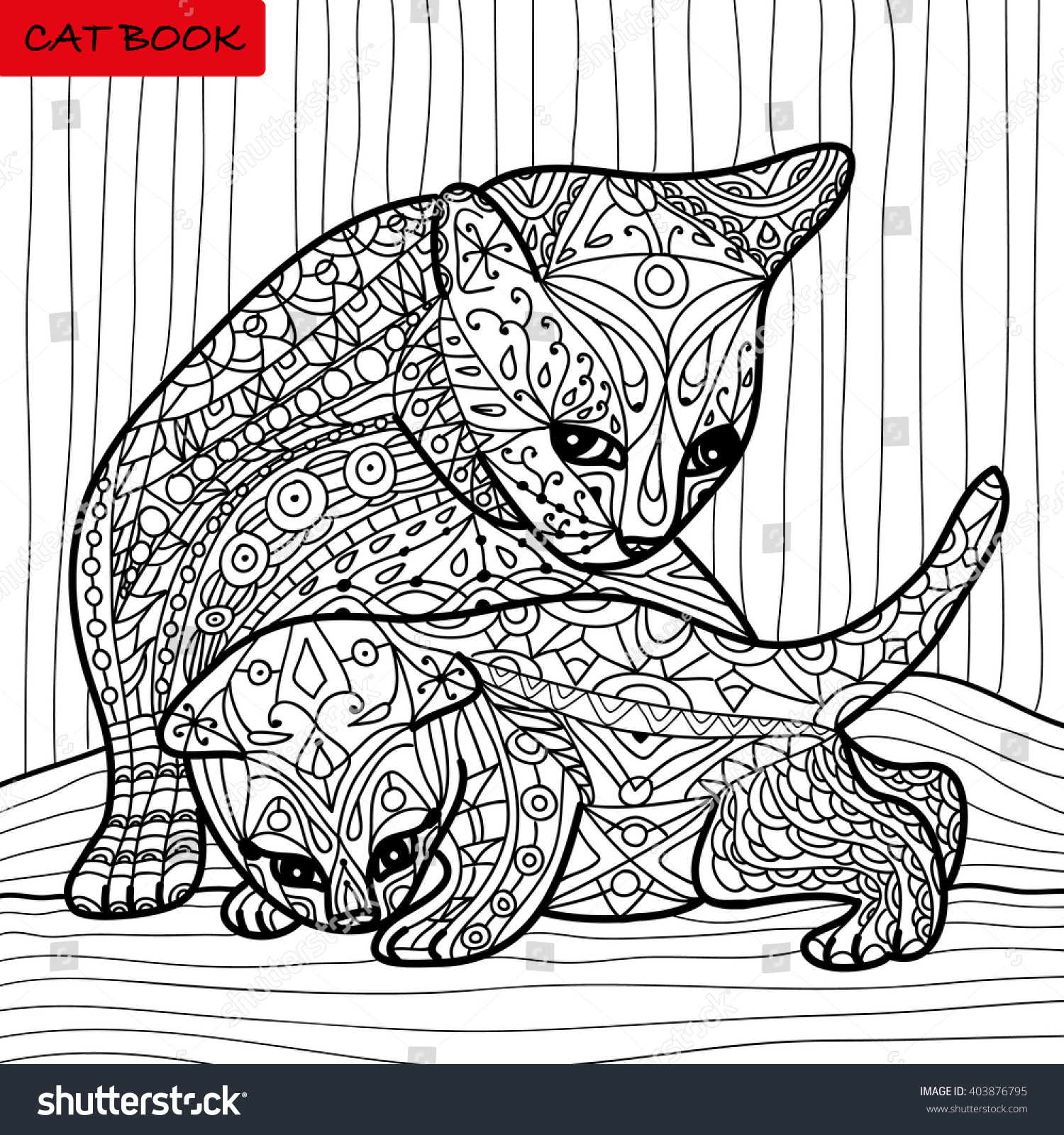 Cat Mother Her Kitten Coloring Book : image vectorielle de stock (libre