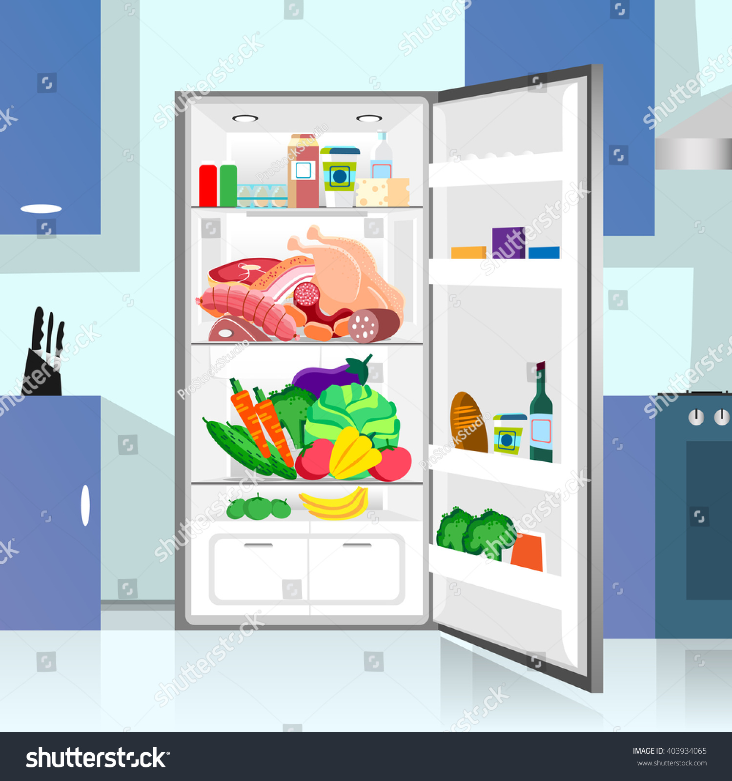 Холодильник с едой мультяшный