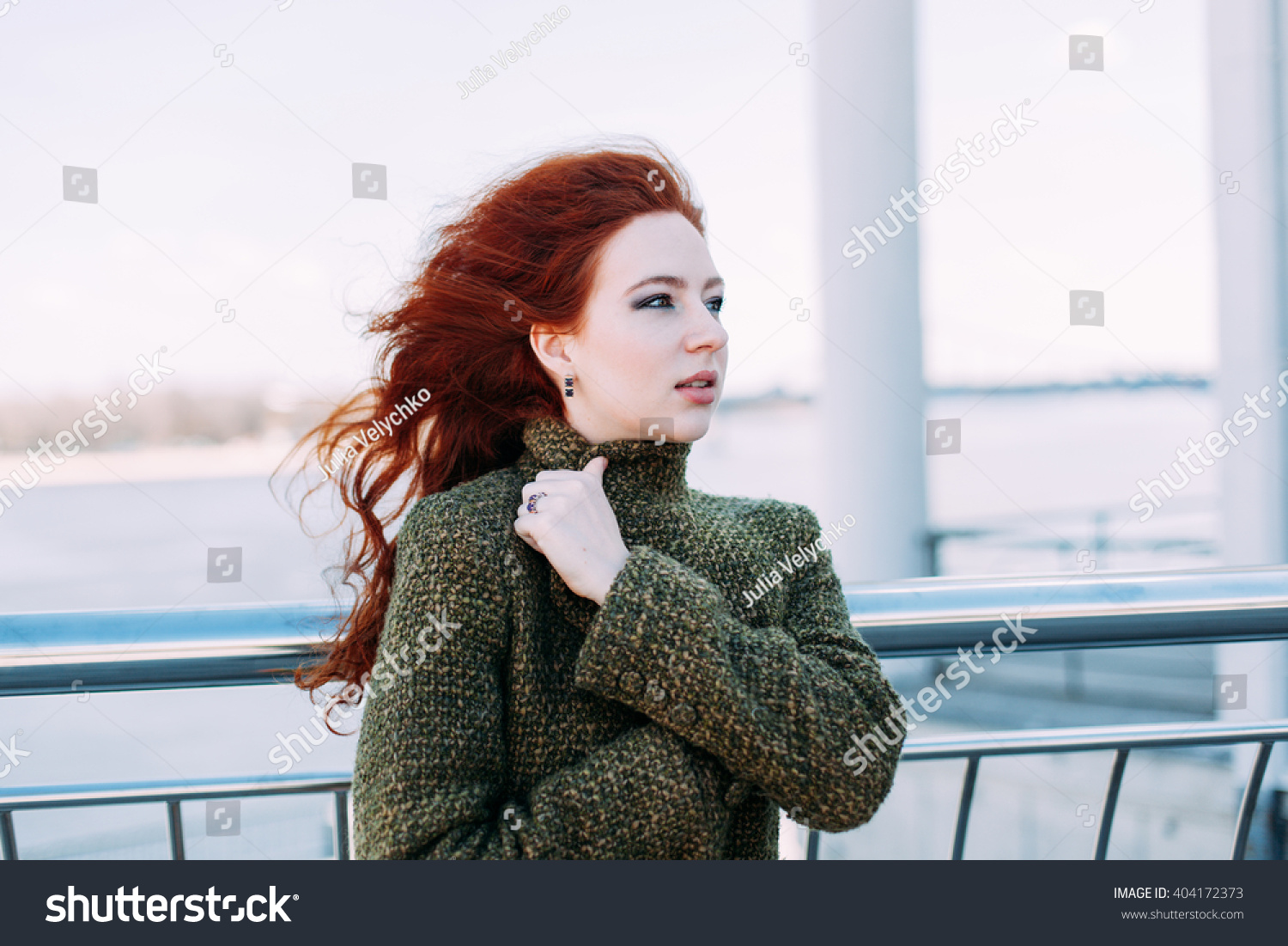 Pretty Beautiful Stylish Redhaired Girl Standing Stock Photo 404172373 ...