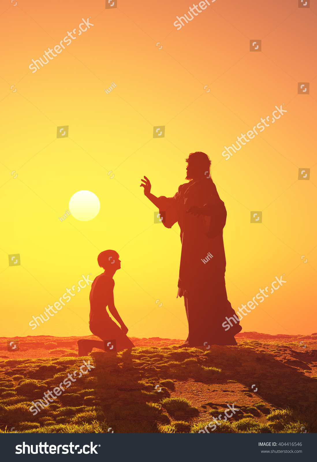 Silhouette Man On His Knees Before Stock Illustration 404416546 ...