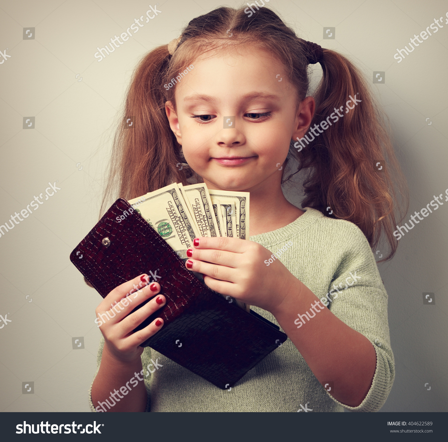 Cute Happy Kid Girl Holding Wallet Stock Photo 404622589 | Shutterstock