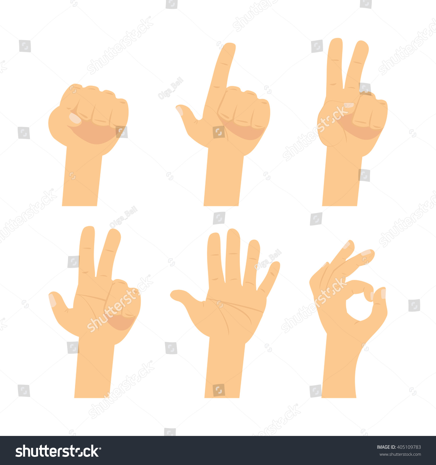 Hand Sign Set Flat Finger Symbol Stock Vector (Royalty Free) 405109783 ...