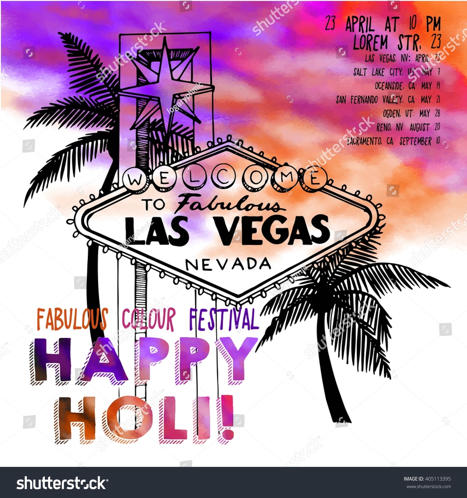 Vector Holi Festival Las Vegas Banner Stock Vector (Royalty Free