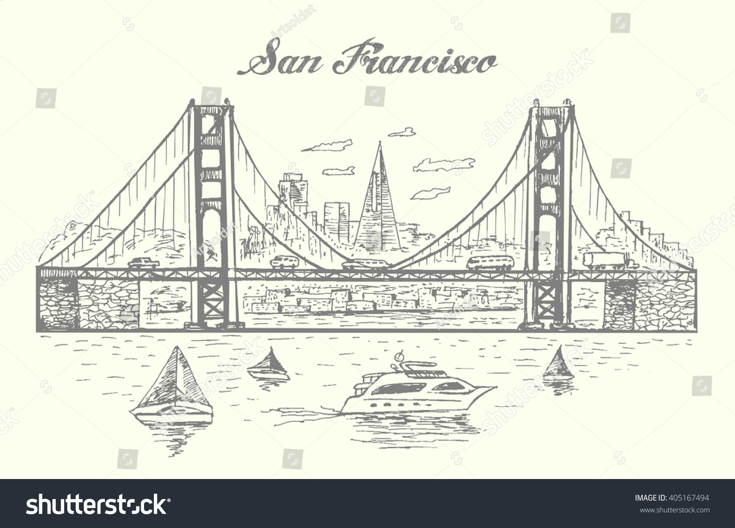 Рисунок города карандашом мост Сан Франциско