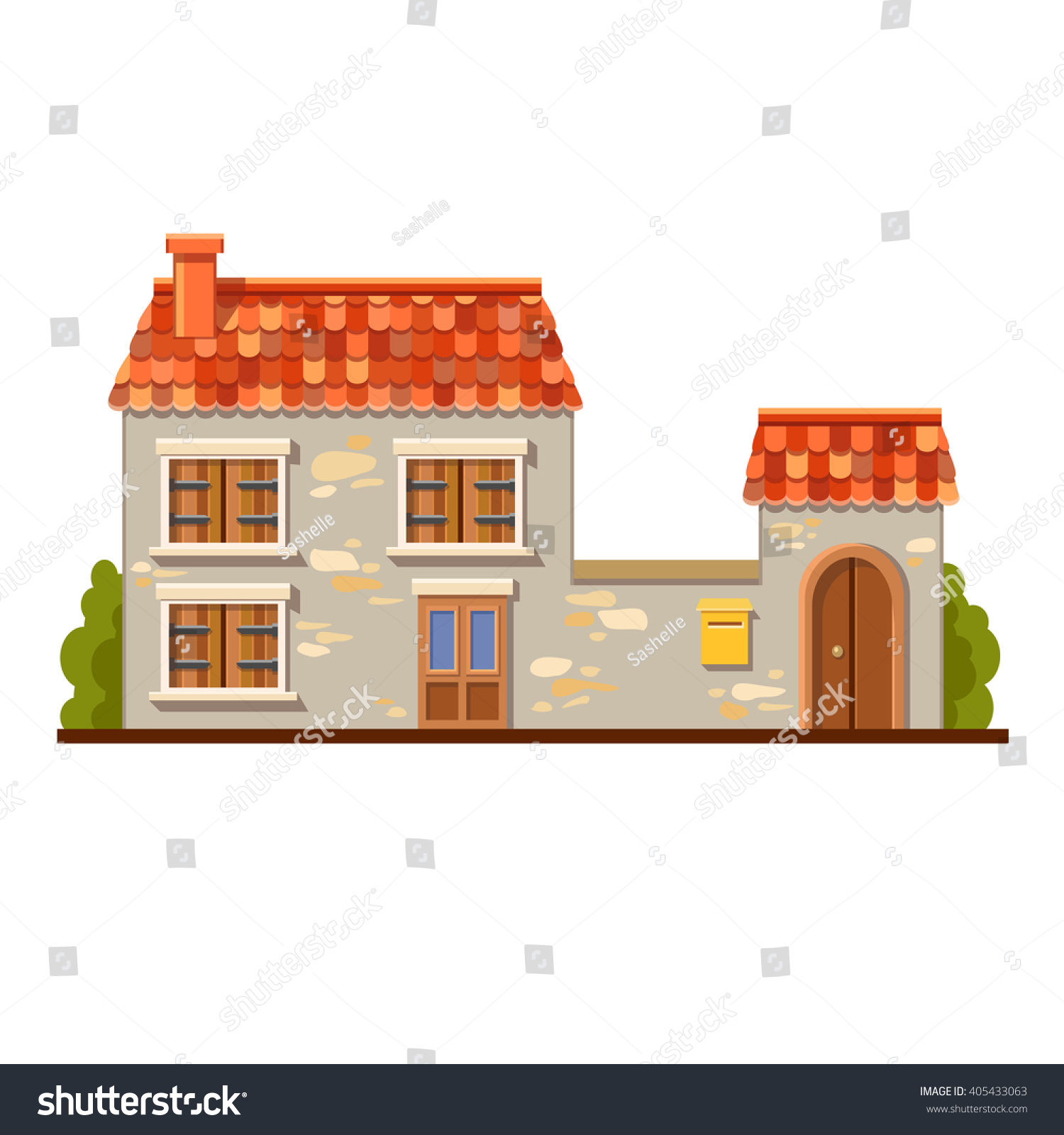 Cute Vector House Red Tile Roof Stock Vector (Royalty Free) 405433063 ...