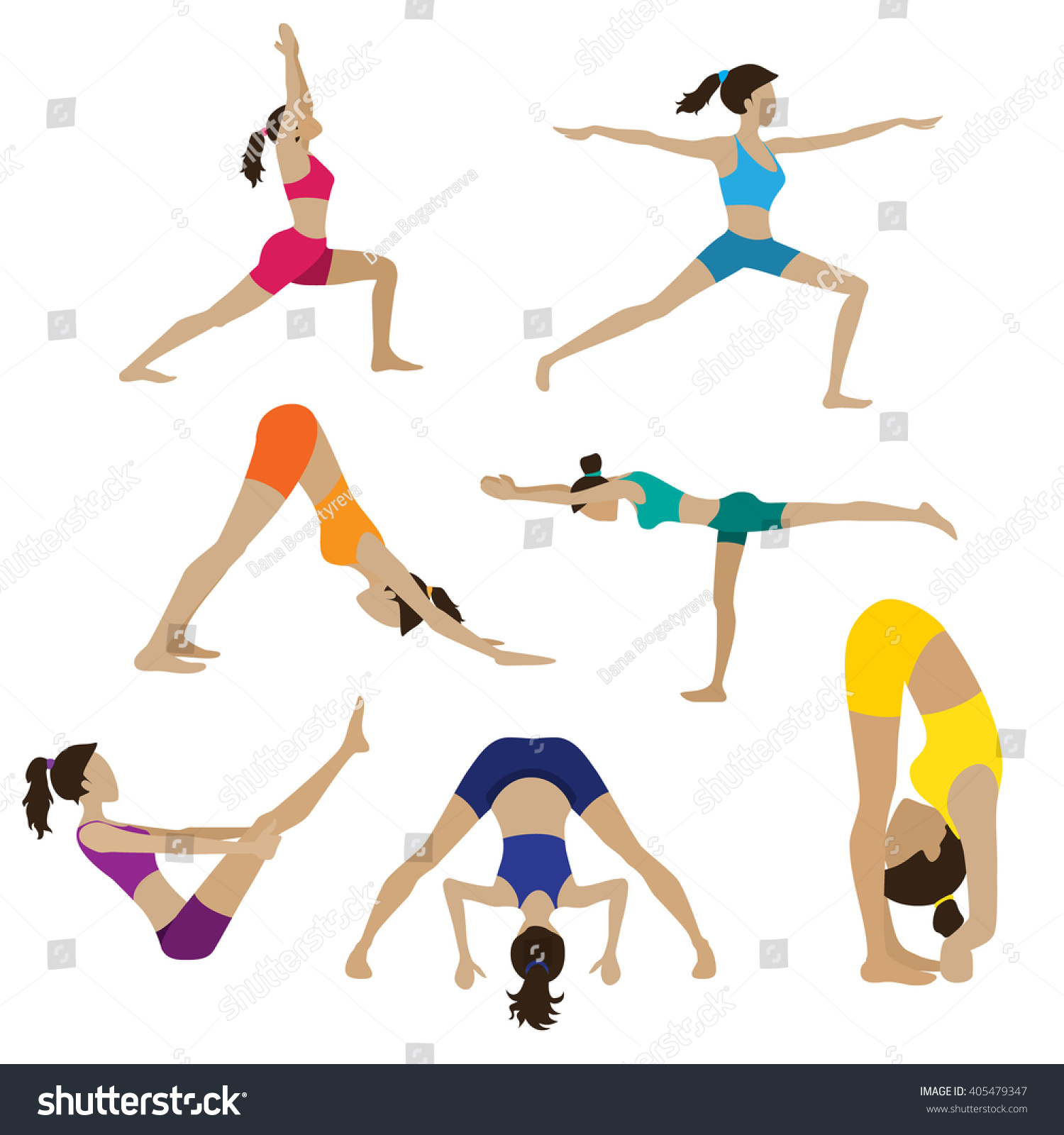 Set Seven Yoga Poses Woman Doing Stock Illustration 405479347 ...