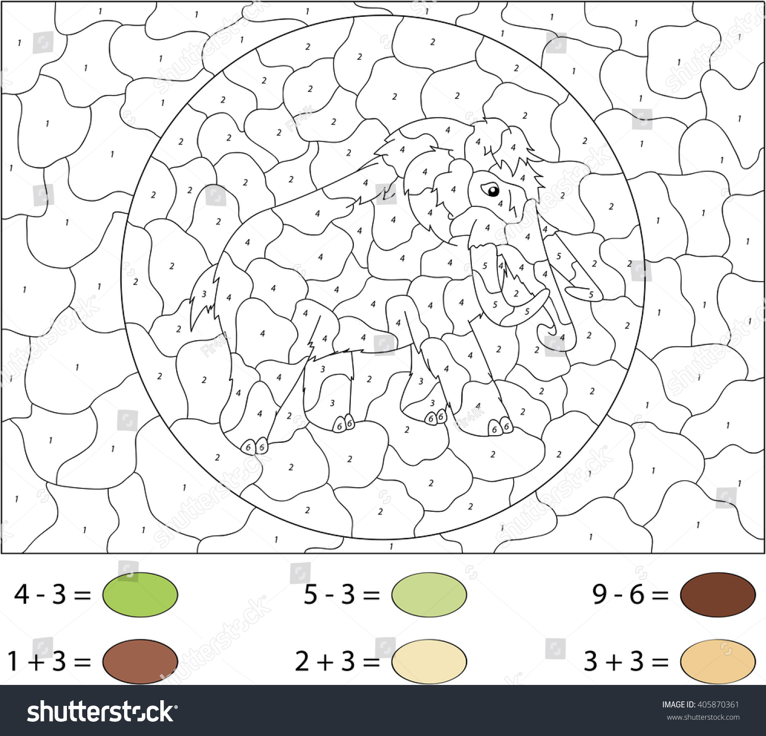 Cartoon Mammoth Color By Number Educational Stock Vector (Royalty Free ...