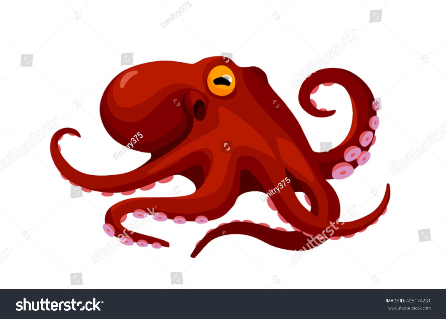 Красный осьминог мультяшный
