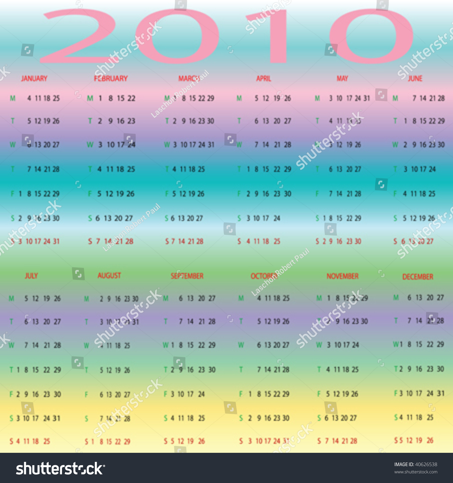 Pastel Stripes 2010 Calendar Vector Art Stock Vector (Royalty Free ...