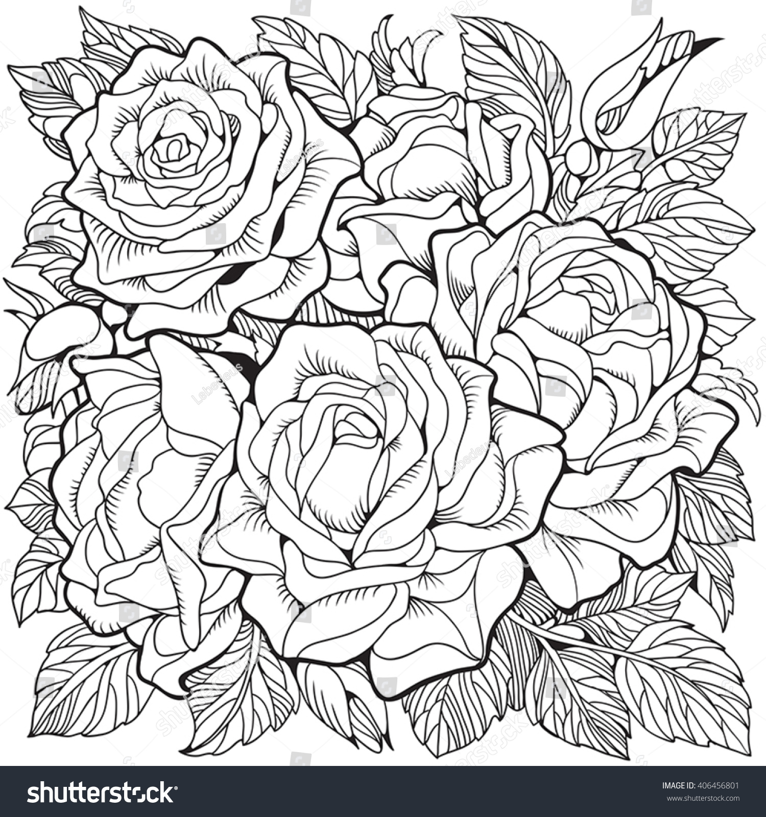Coloring Page Roses Stock Vector (Royalty Free) 406456801 | Shutterstock