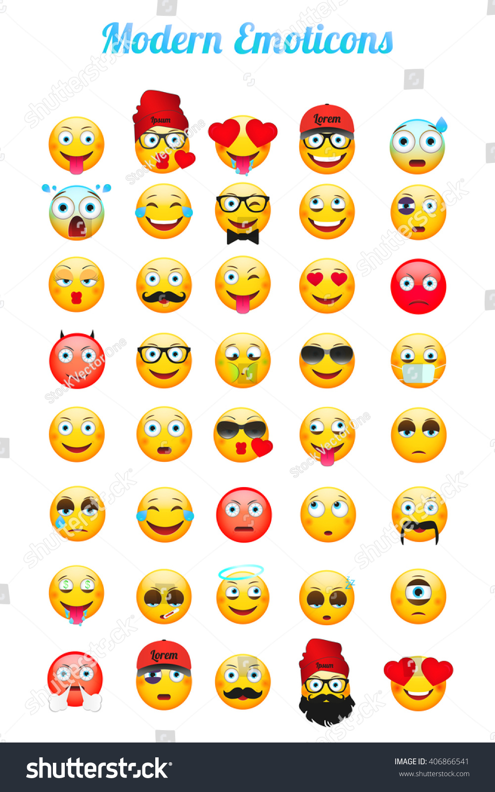 Modern Emoticons Set Emoticons Vector Illustration 库存矢量图（免版税）406866541