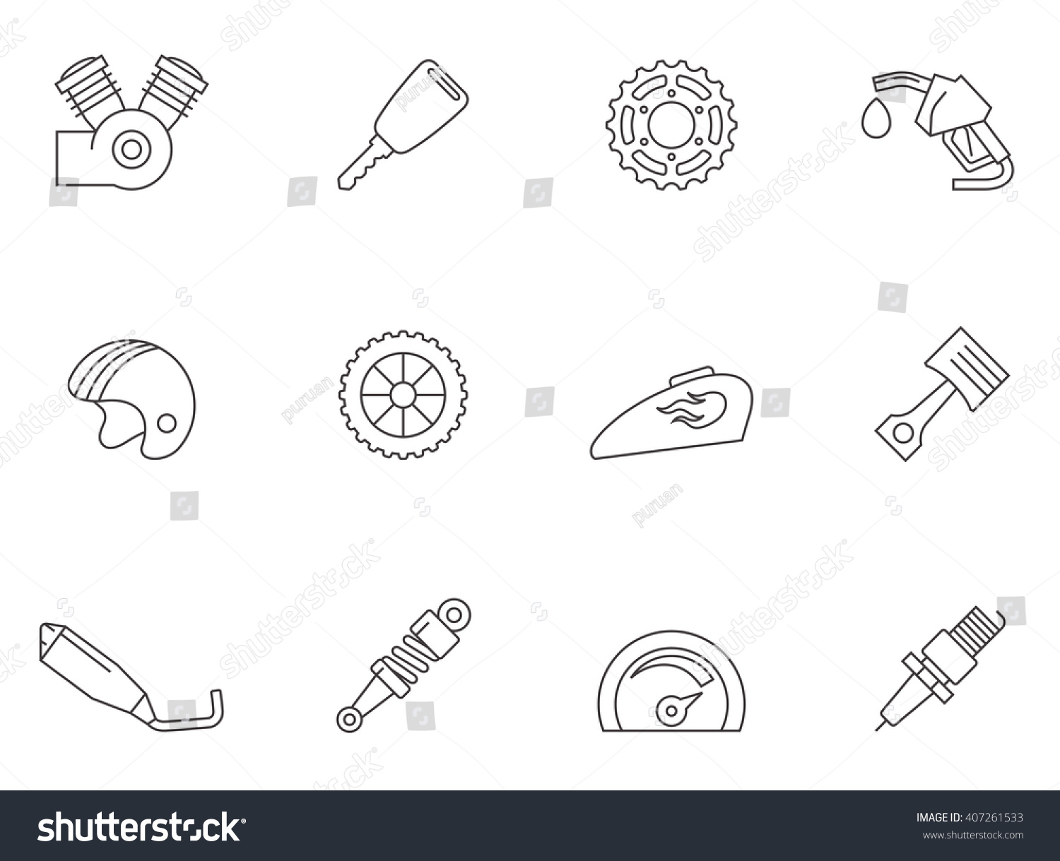 Motorcycle Parts Icons Thin Outlines Stock Vector Royalty Free