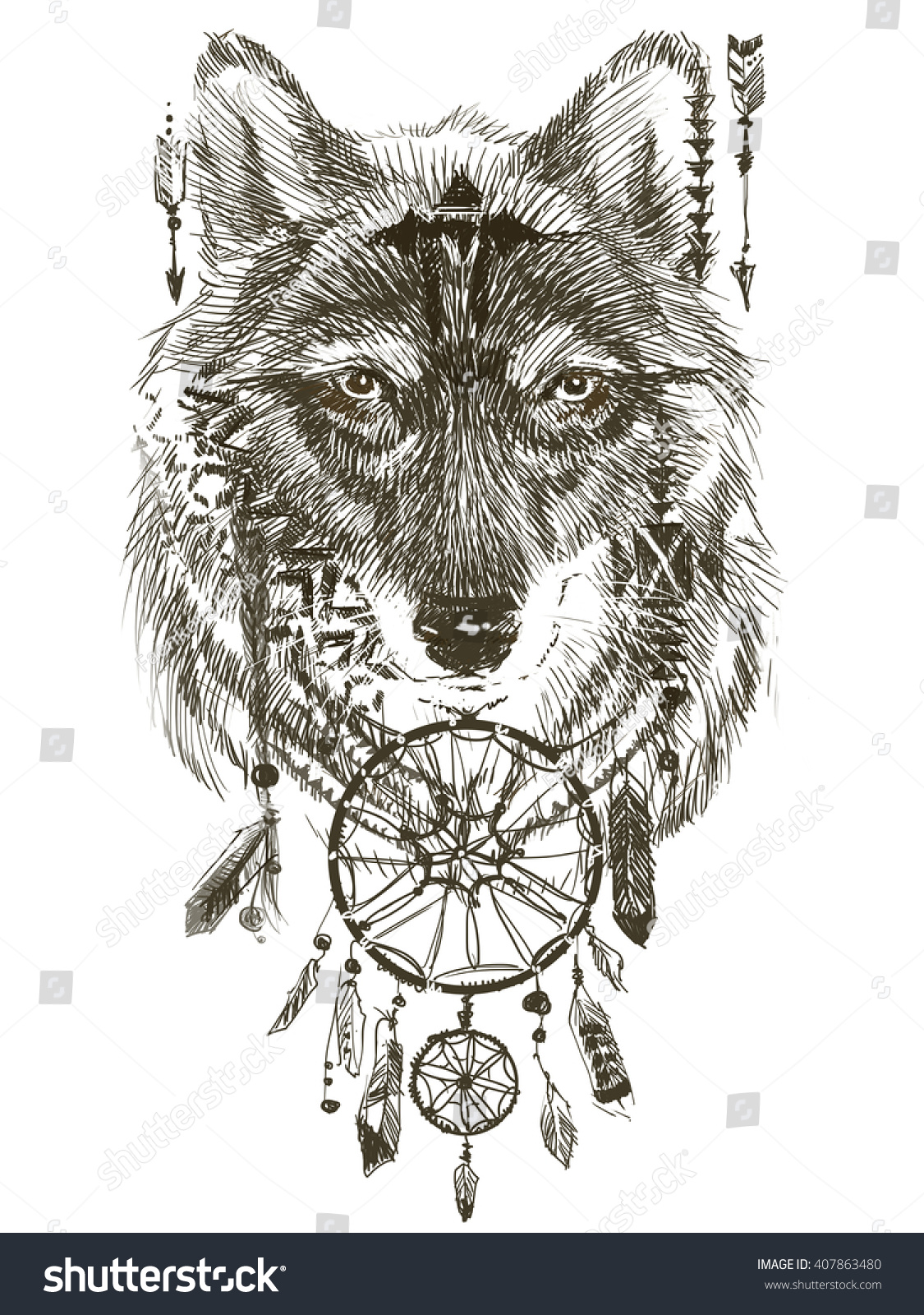 Этническое тату волка эскизы