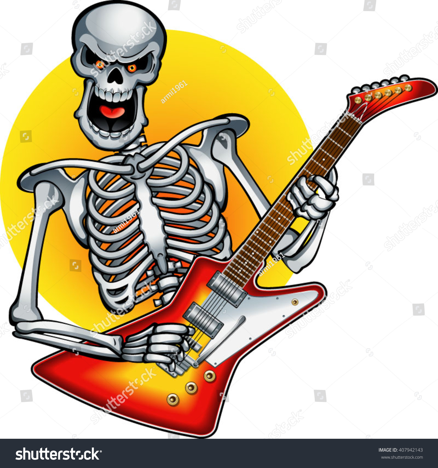 Human Skeleton Playing On Electric Guitar Stock Vector (Royalty Free ...