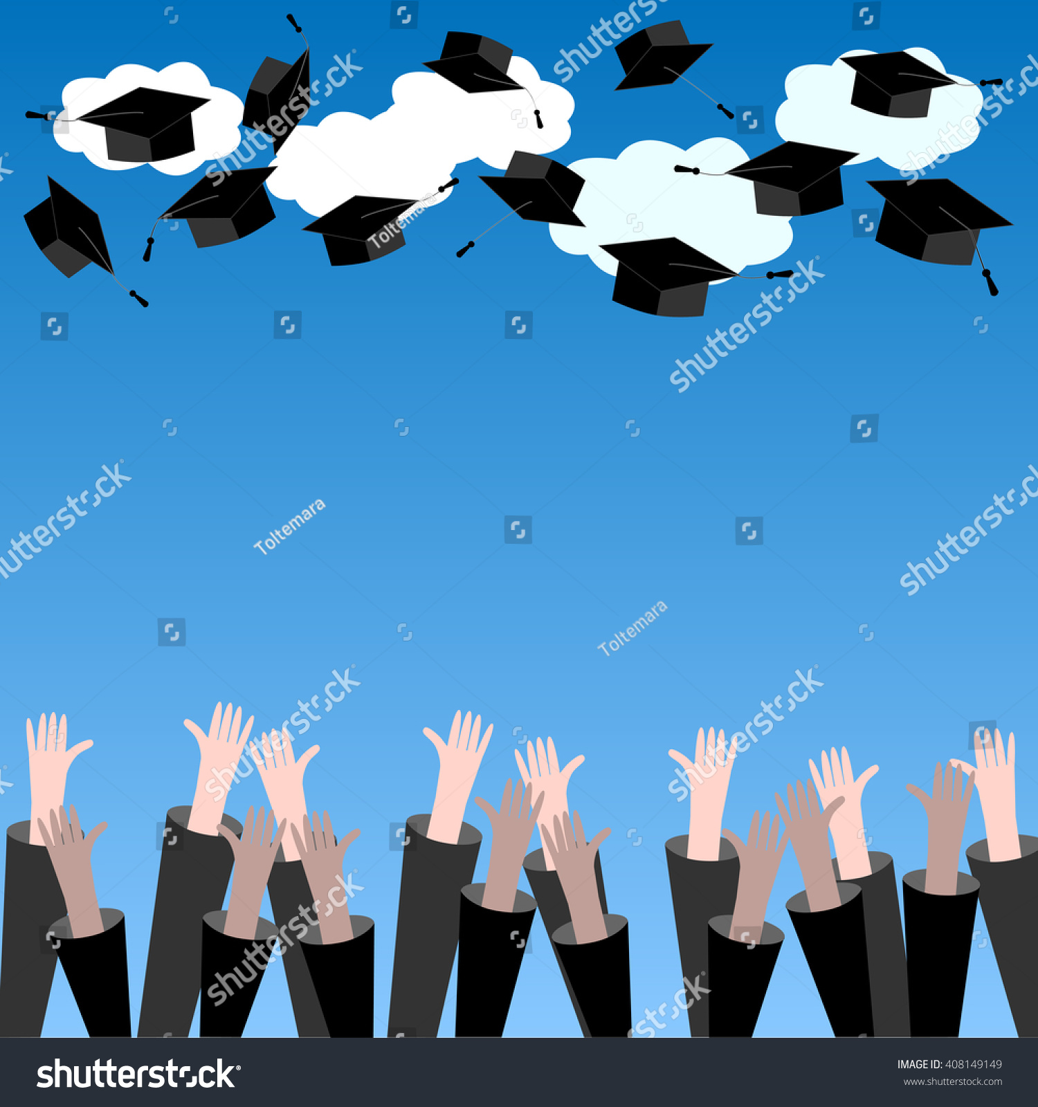 Graduate Hands Throwing Graduation Hats Graduation 스톡 벡터(로열티 프리