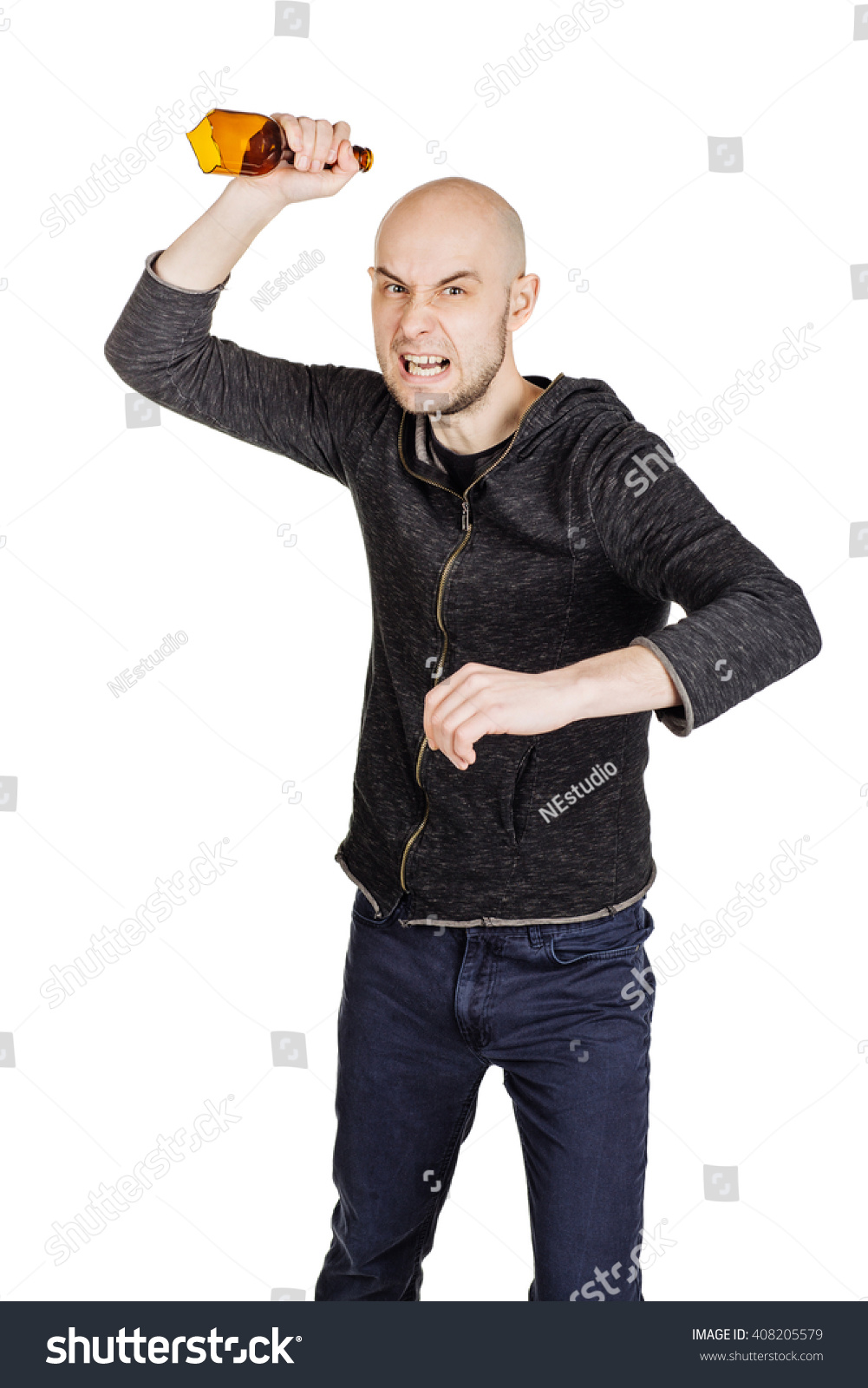 Portrait Criminal Man Holding Broken Glass Stock Photo 408205579 ...