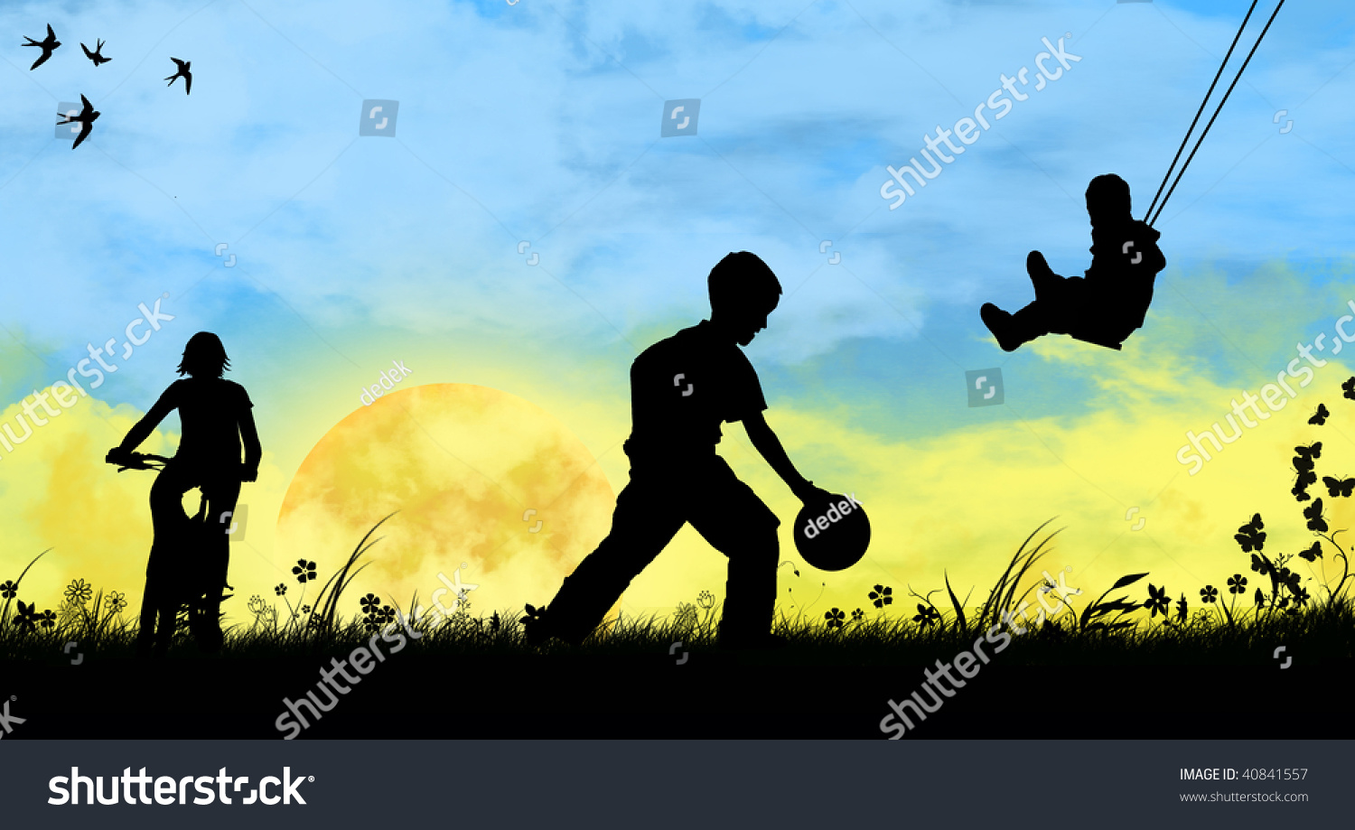 Silhouettes Children Playing Sports Stock Illustration 40841557 ...