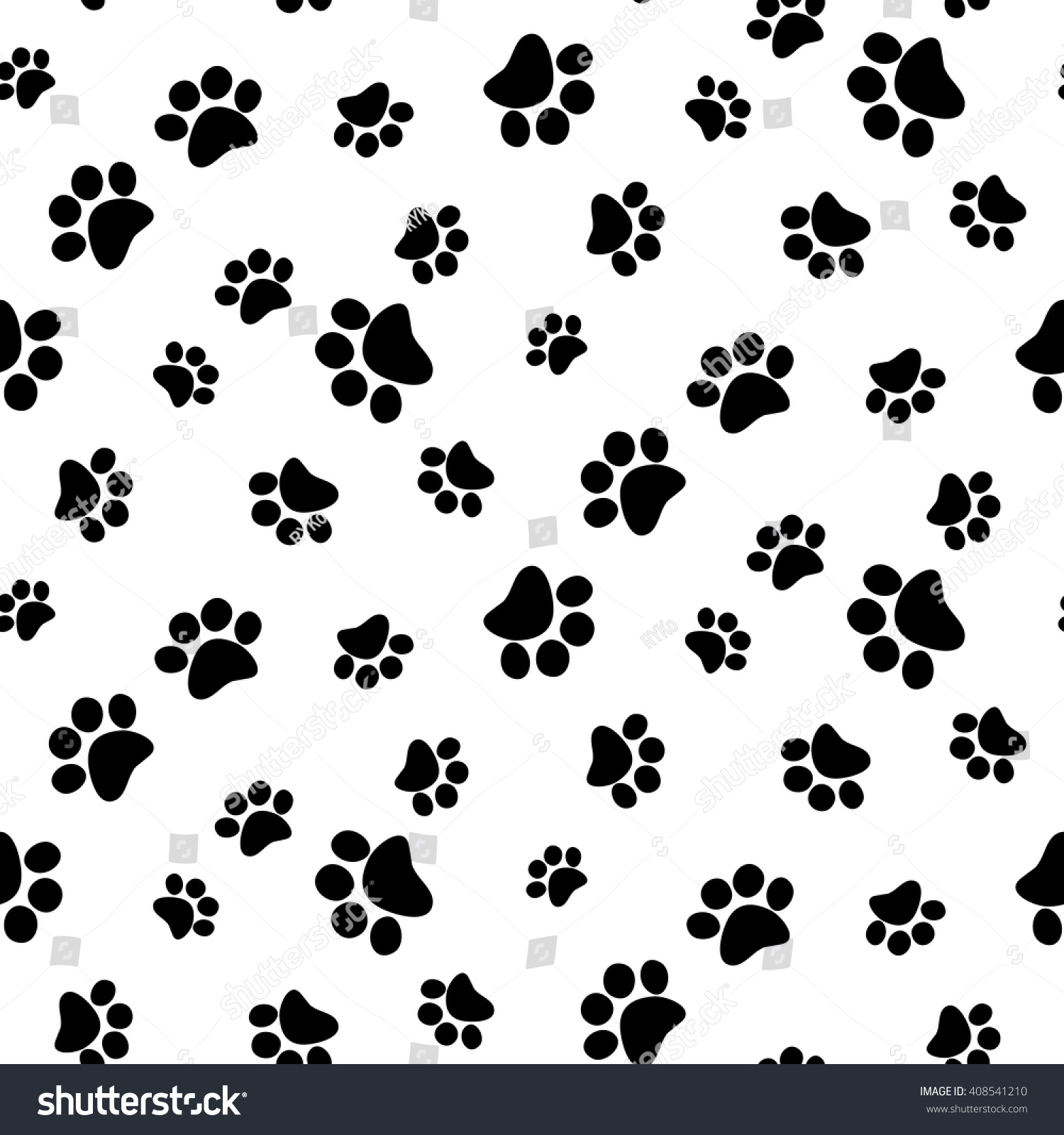 Black White Seamless Pattern Paw Prints Stock Vector (Royalty Free ...