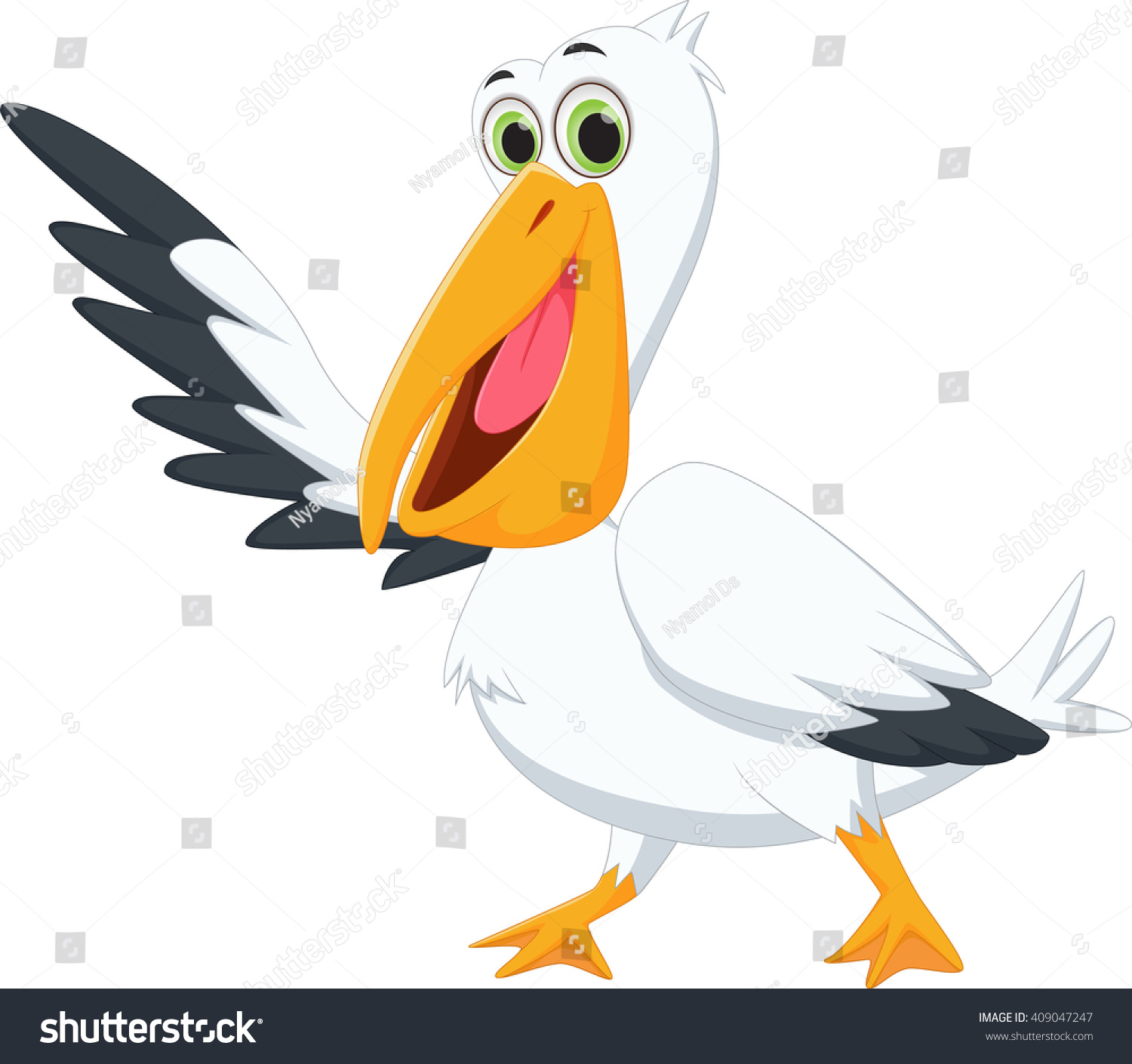 Cute Pelican Cartoon Waving Stock Vector (Royalty Free) 409047247 ...