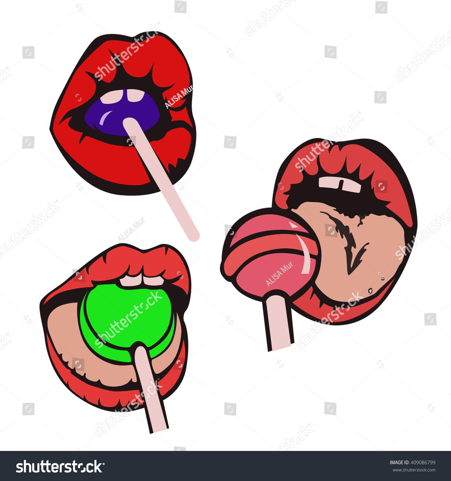 Set Templates Woman Licking Lollipop Vector Stock Vector Royalty Free Shutterstock