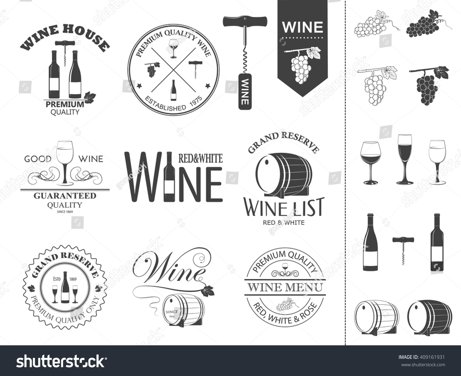 Vector Wine Labels Icons Set Stock Vector (Royalty Free) 409161931 ...