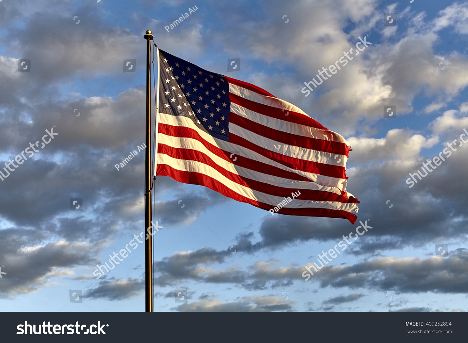 American Flag On Flagpole Waving Wind Stock Photo 409252894 | Shutterstock