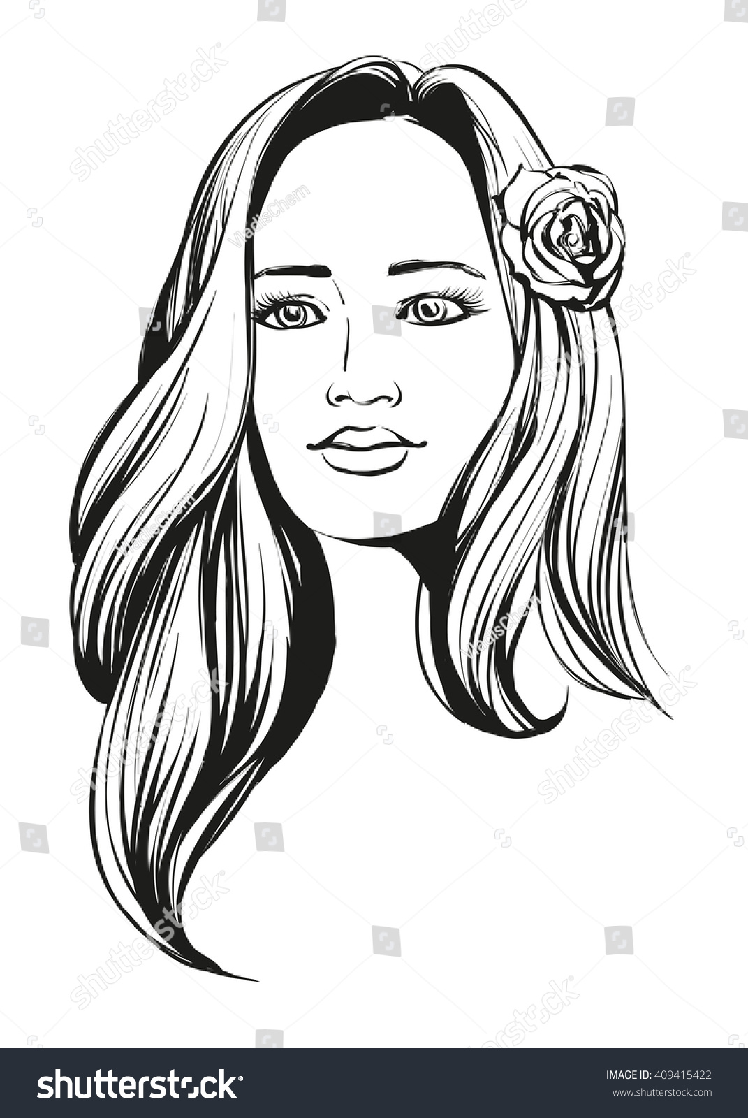 Beautiful Woman Face Hand Drawn Vector Stock Vector Royalty Free 409415422 Shutterstock