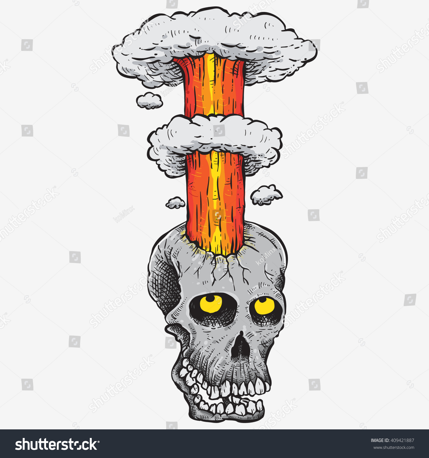 Skull Head Explosion Drawing Cartoon Stok Vektör (Telifsiz) 409421887 Shutt...