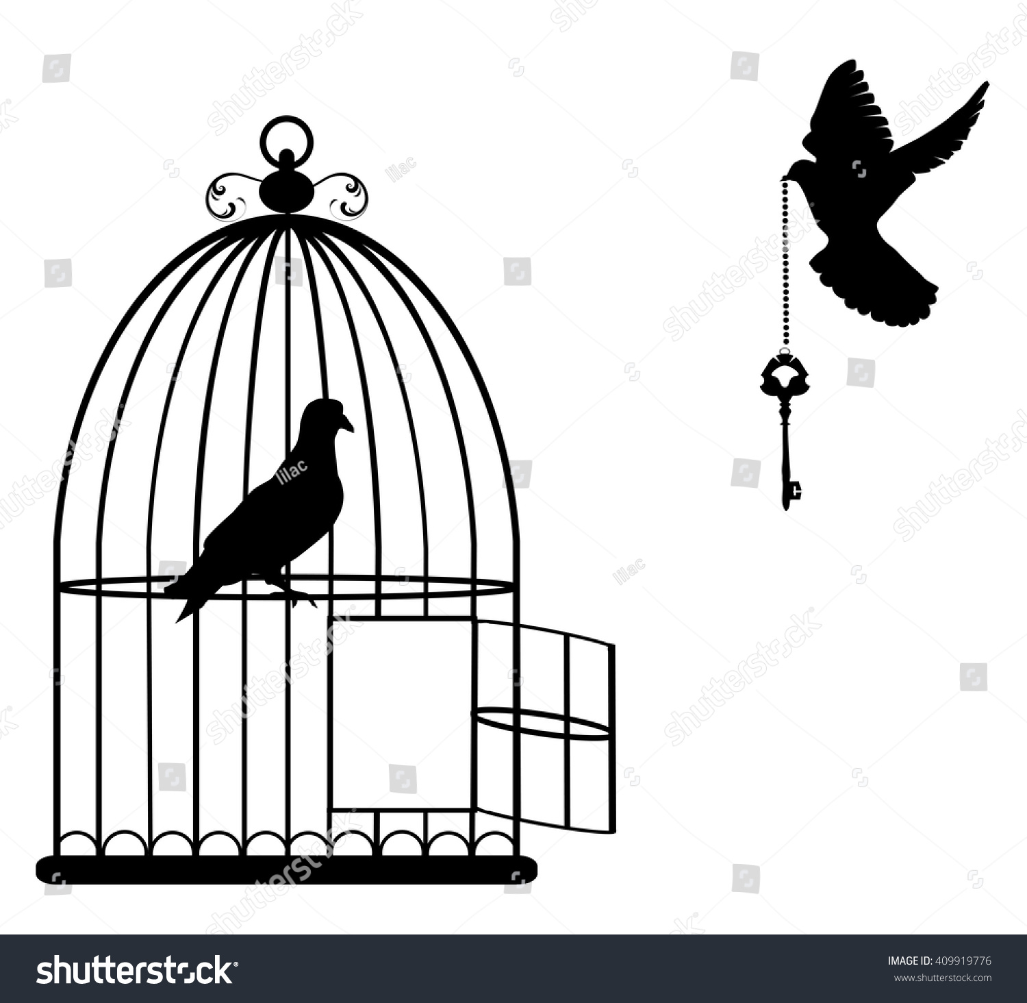 Vector Illustration Bird Cage Open Doves Stock Vector (Royalty Free ...