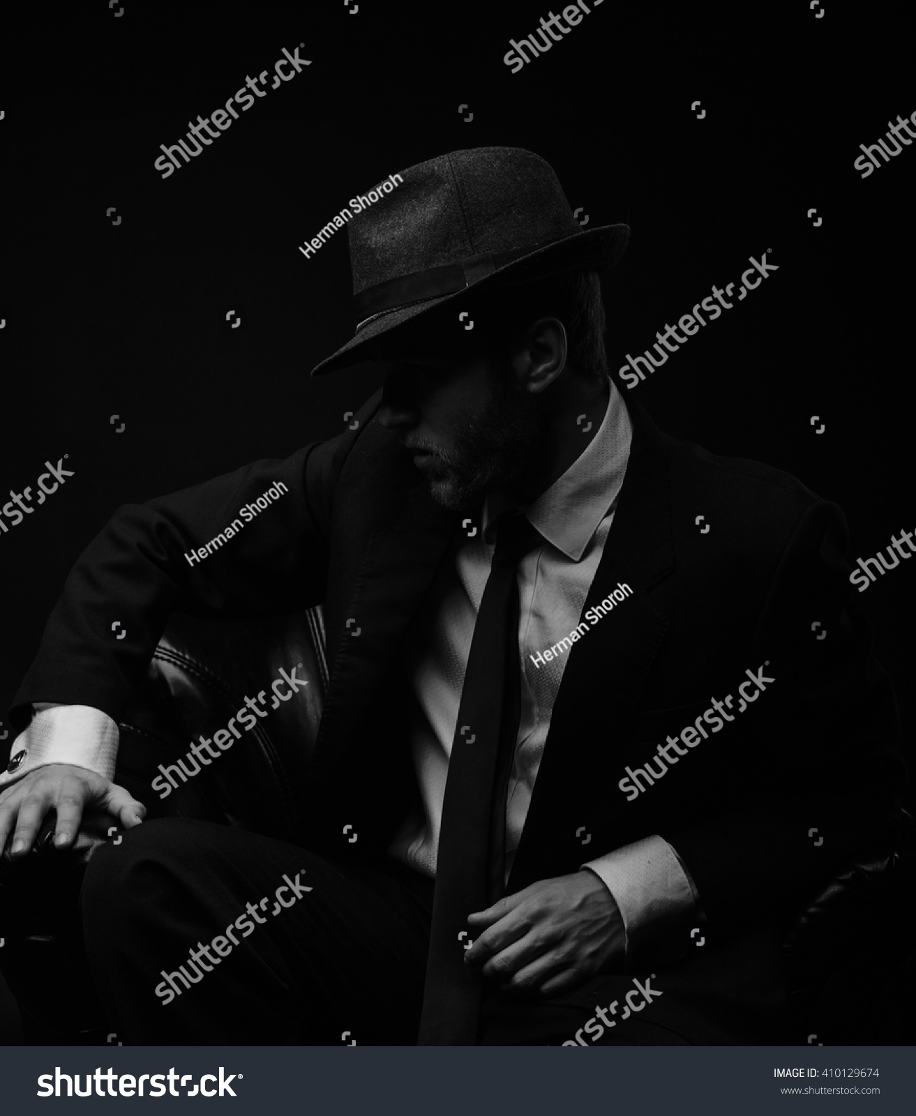 Stylish Man Hat Beard Black White Stock Photo 410129674 Shutterstock