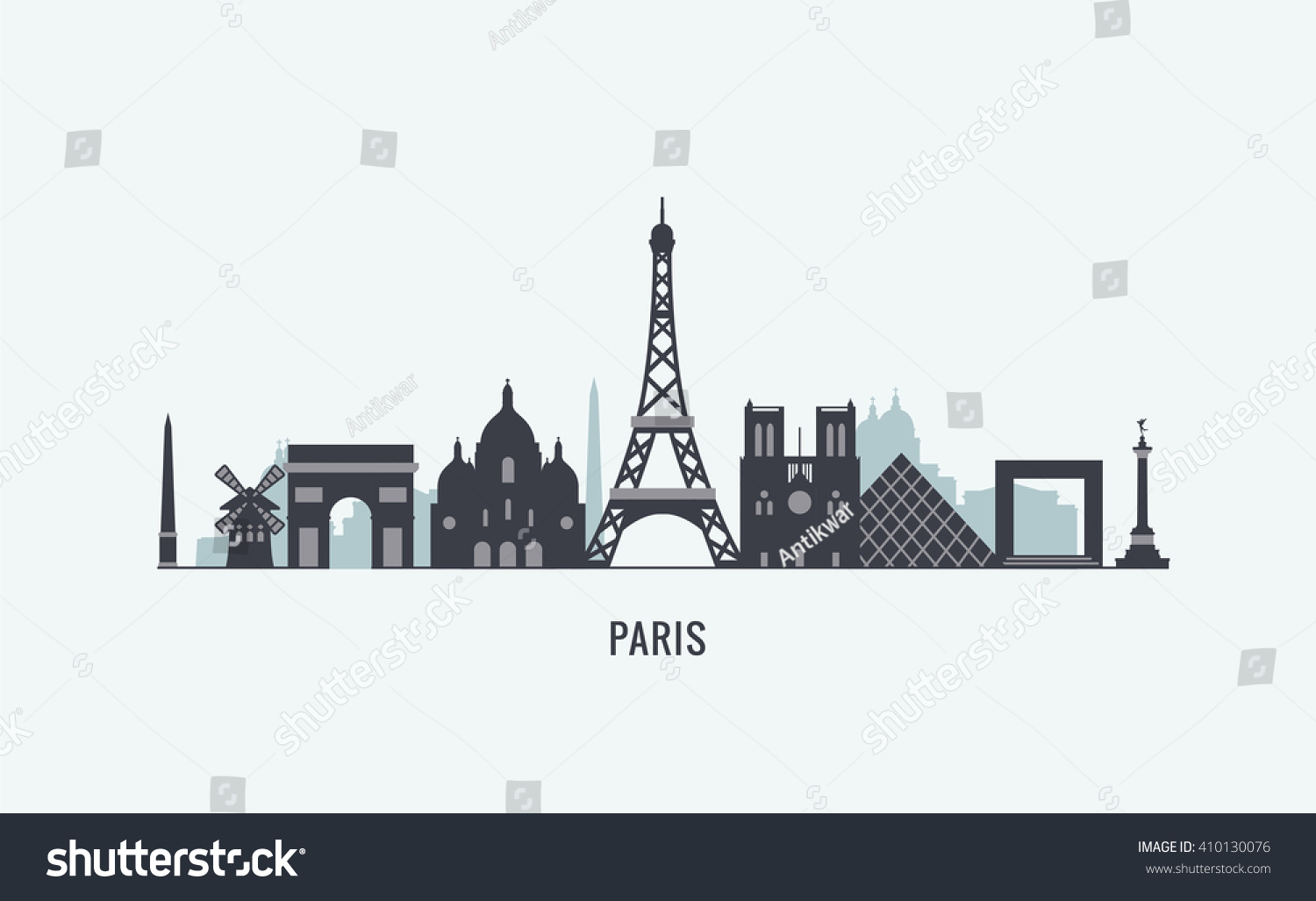Paris Skyline Silhouette Stock Vector (Royalty Free) 410130076 ...