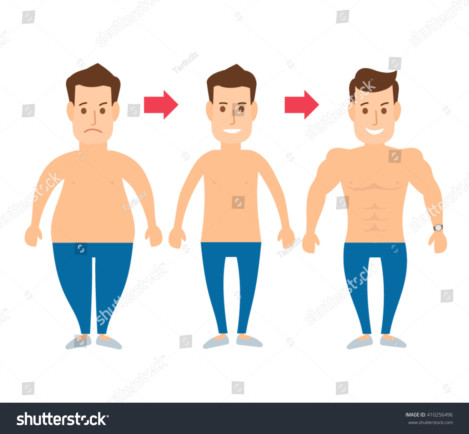 Man Body Transformation Fat Muscle Man Stock Vector Royalty Free 410256496 Shutterstock