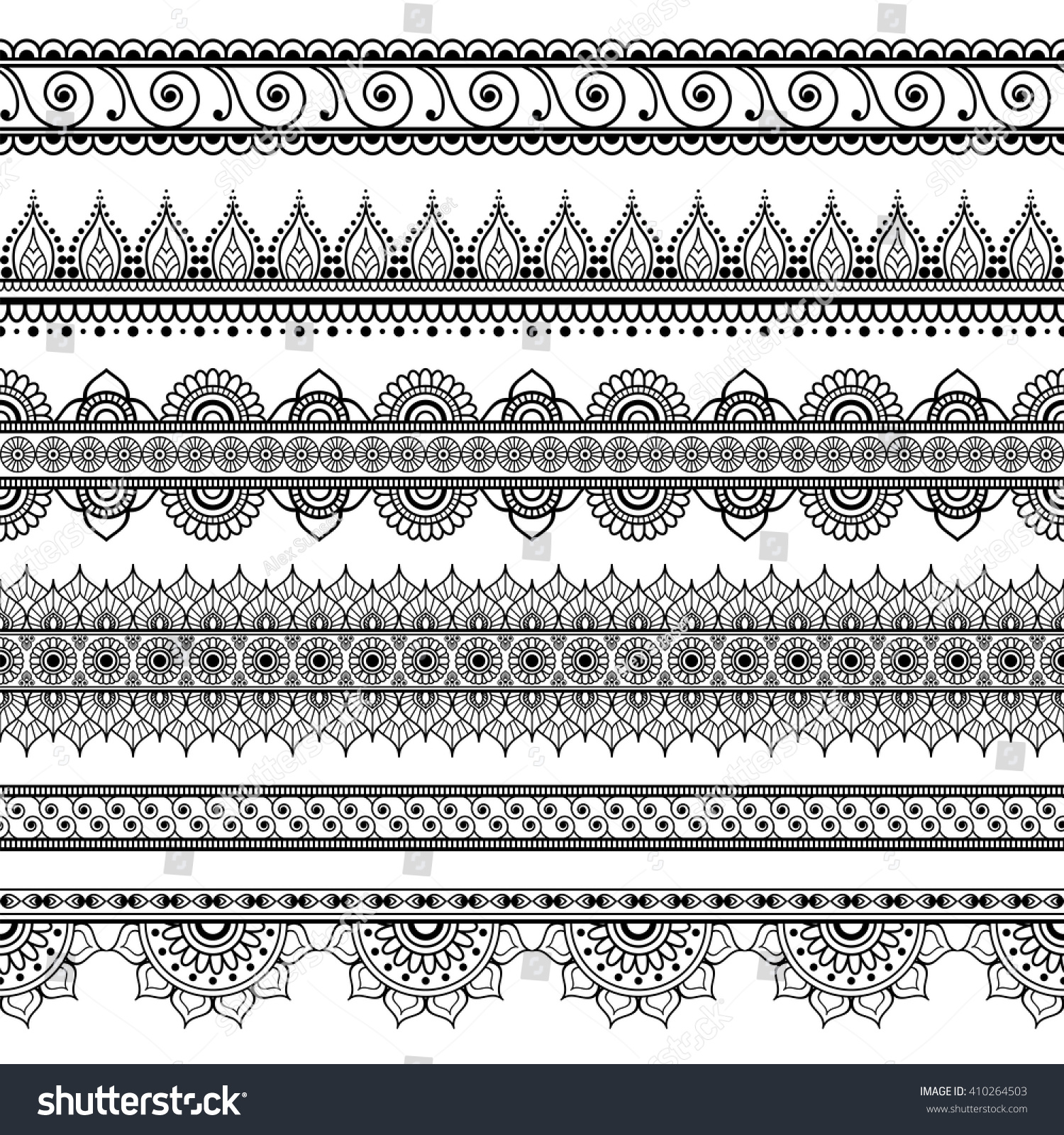 Indian Mehndi Henna Set Six Line Stock Vector (Royalty Free) 410264503 ...