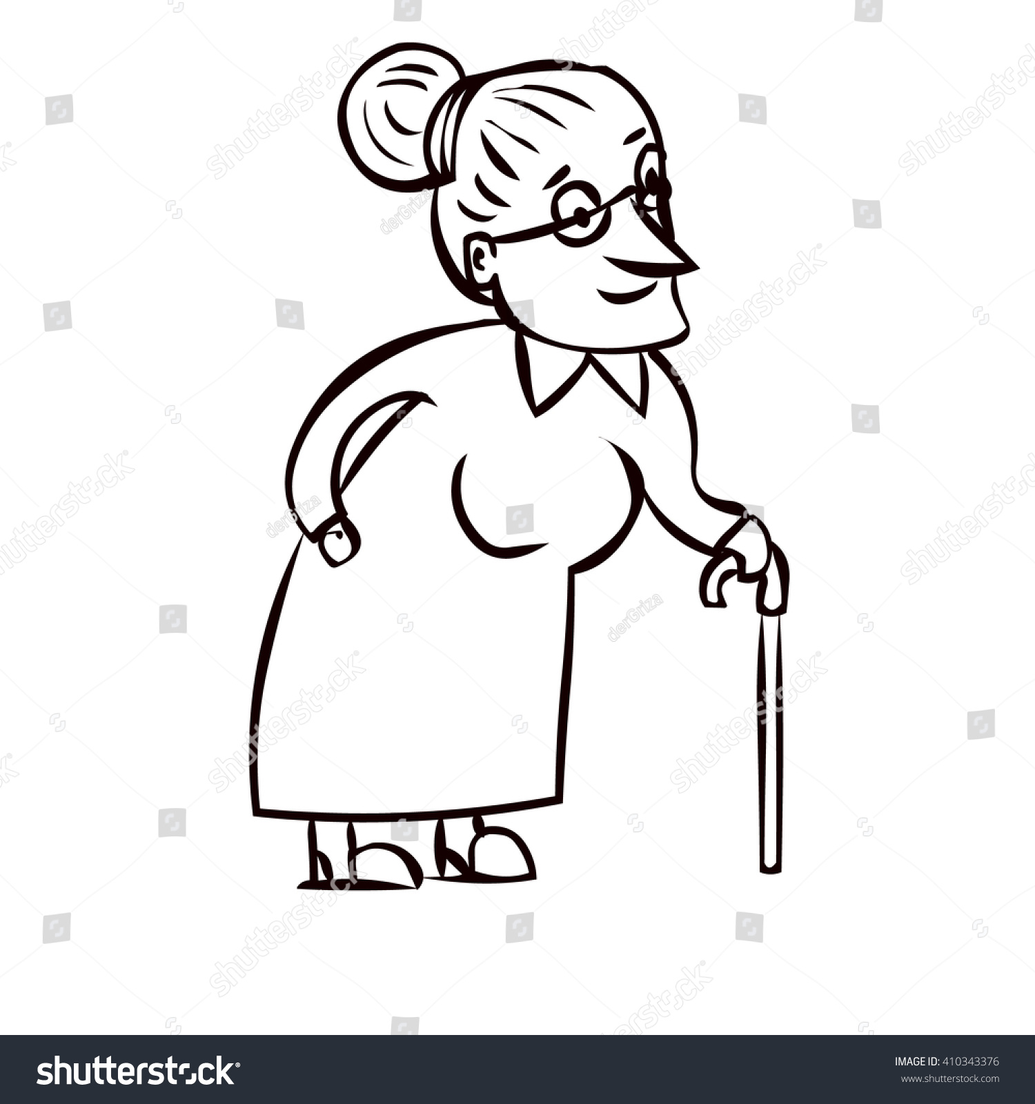 Раскраска бабушка с палочкой
