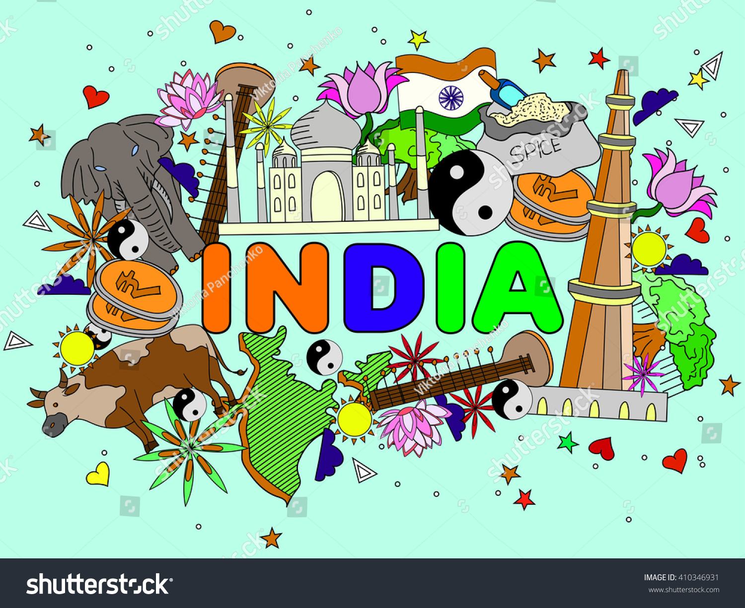 India Line Art Design Raster Illustration Stock Illustration 410346931 ...