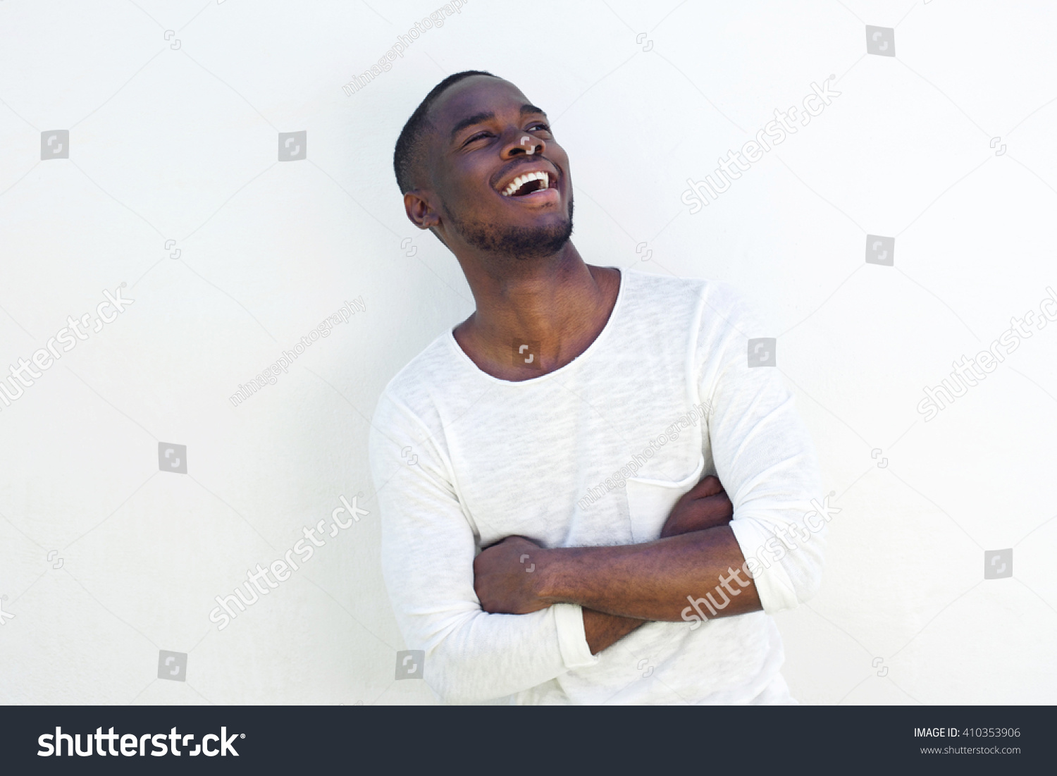 Portrait Cheerful Young Black Guy Standing Stock Photo 410353906 