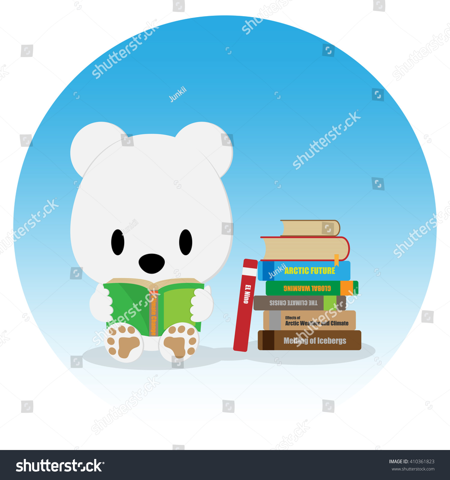 Cute Polar Bear Reading Book About Stock Vector (Royalty Free ...