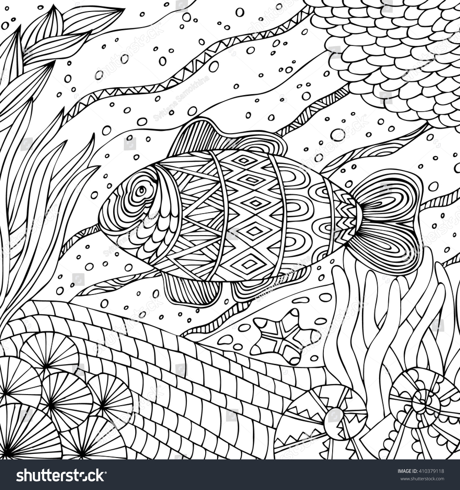 Hand Drawn Ink Background Fish Water Stock Vector (Royalty Free ...