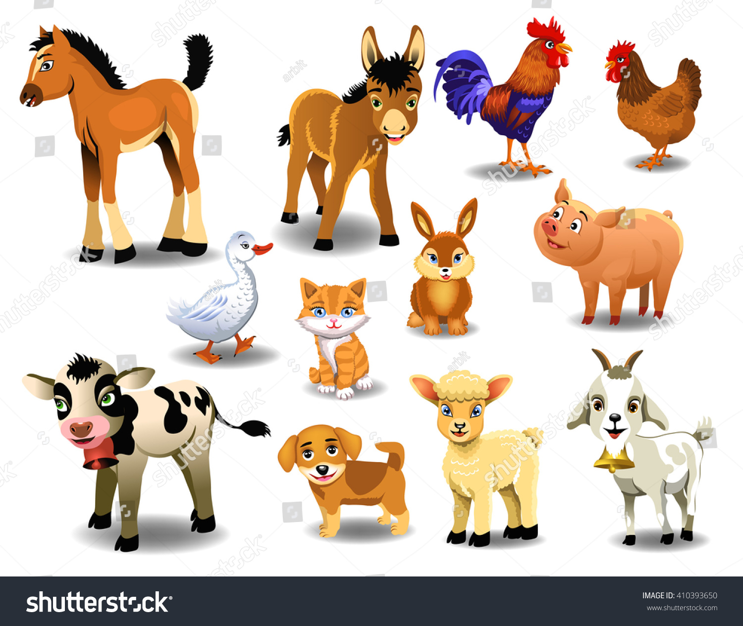 Farm Animals On White Background Stock Vector (Royalty Free) 410393650 ...