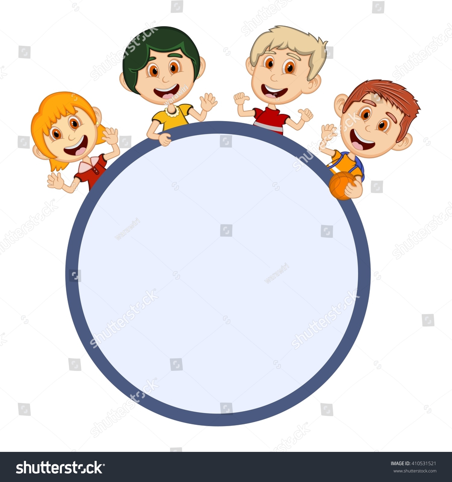 Children Peeping Behind Placard Cartoon Vector 스톡 벡터(로열티 프리) 410531521 ...