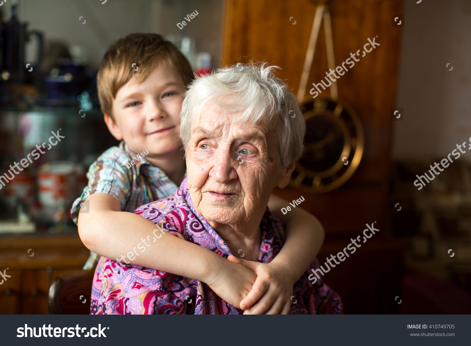 Portrait Elderly Woman Small Grandson Background Stock Photo 410749705 ...