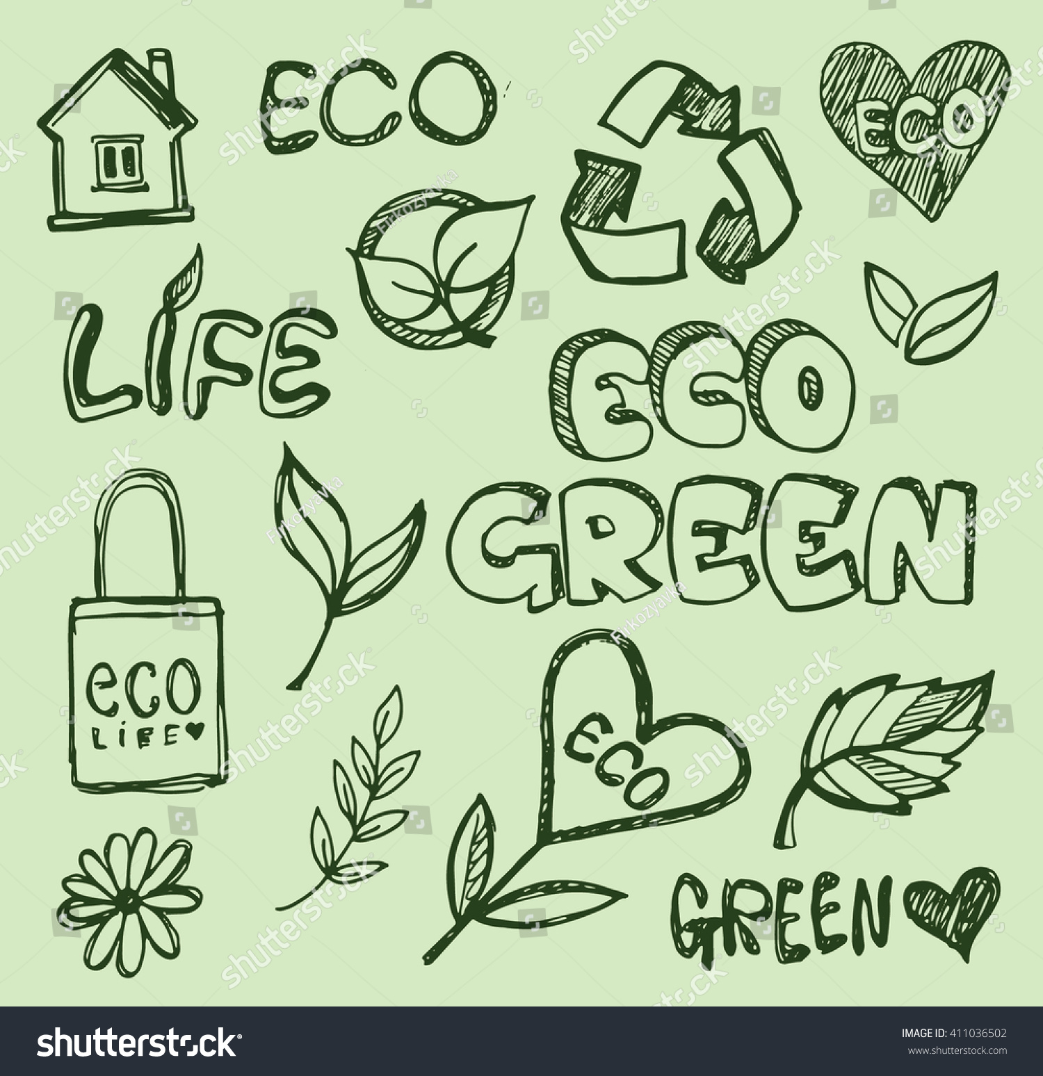 Hand Drawing Eco Friendly Set Vector Stock Vector (royalty Free 