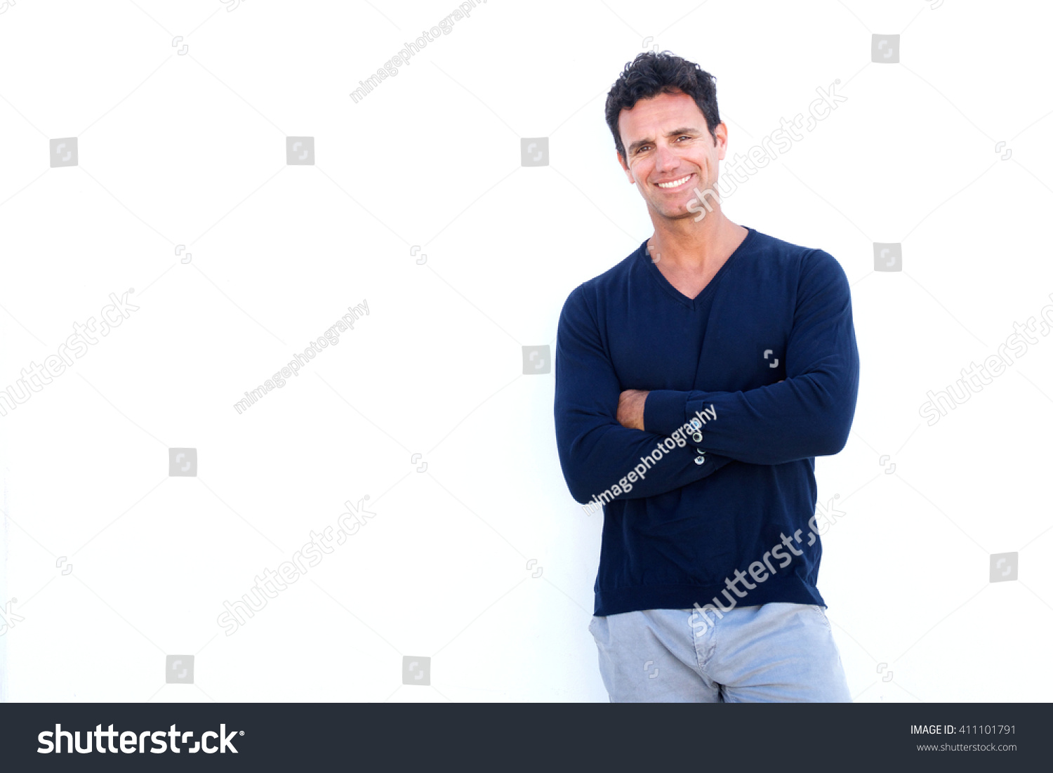 Portrait Handsome Rugged Man Smiling Against Stock Photo 411101791 ...