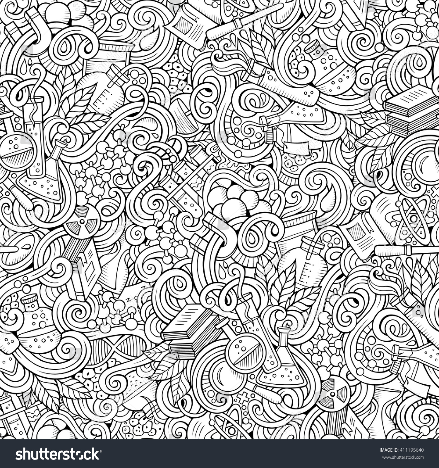 Cartoon Handdrawn Science Doodles Seamless Pattern Stock Vector ...