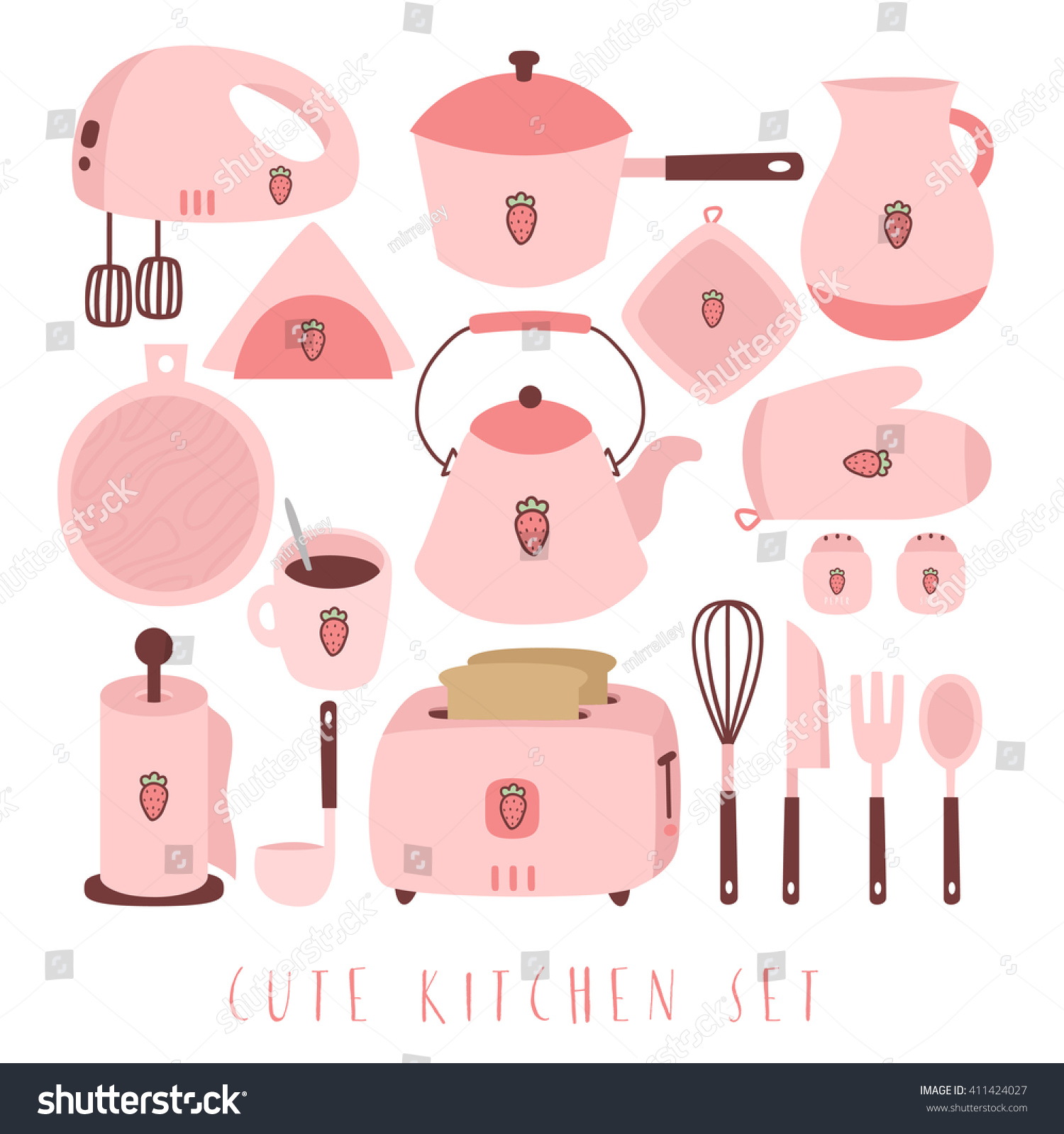 Set Cute Pastel Kitchen Utensil Collection Stock Vector Royalty ...