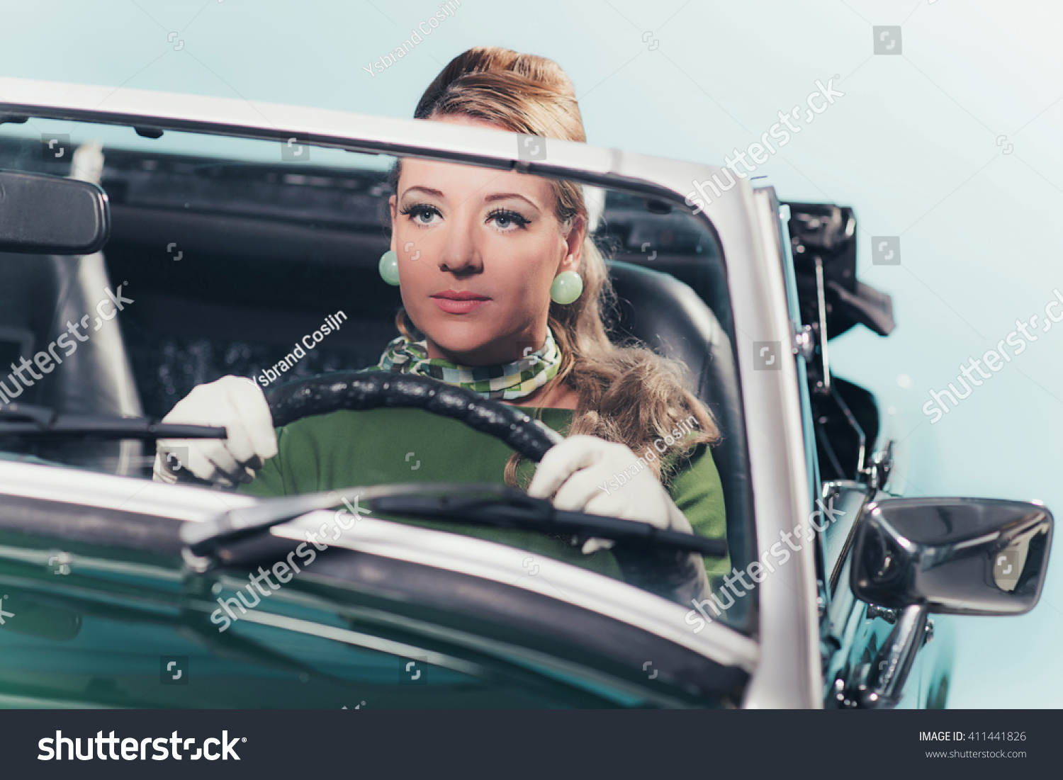 Vintage 1960s Woman Driving Convertible Car Stock Photo 411441826 ...