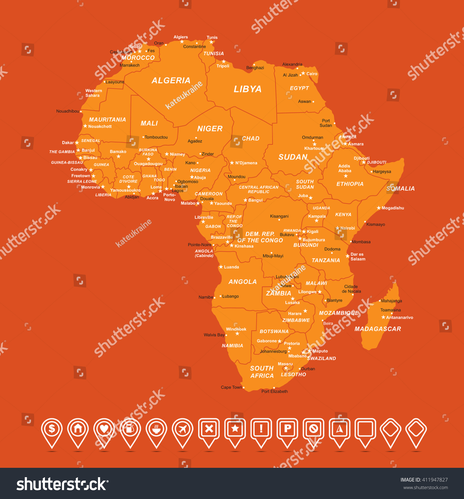 Africa Map Vector Illustration Stock Vector Royalty Free 411947827 Shutterstock 4679