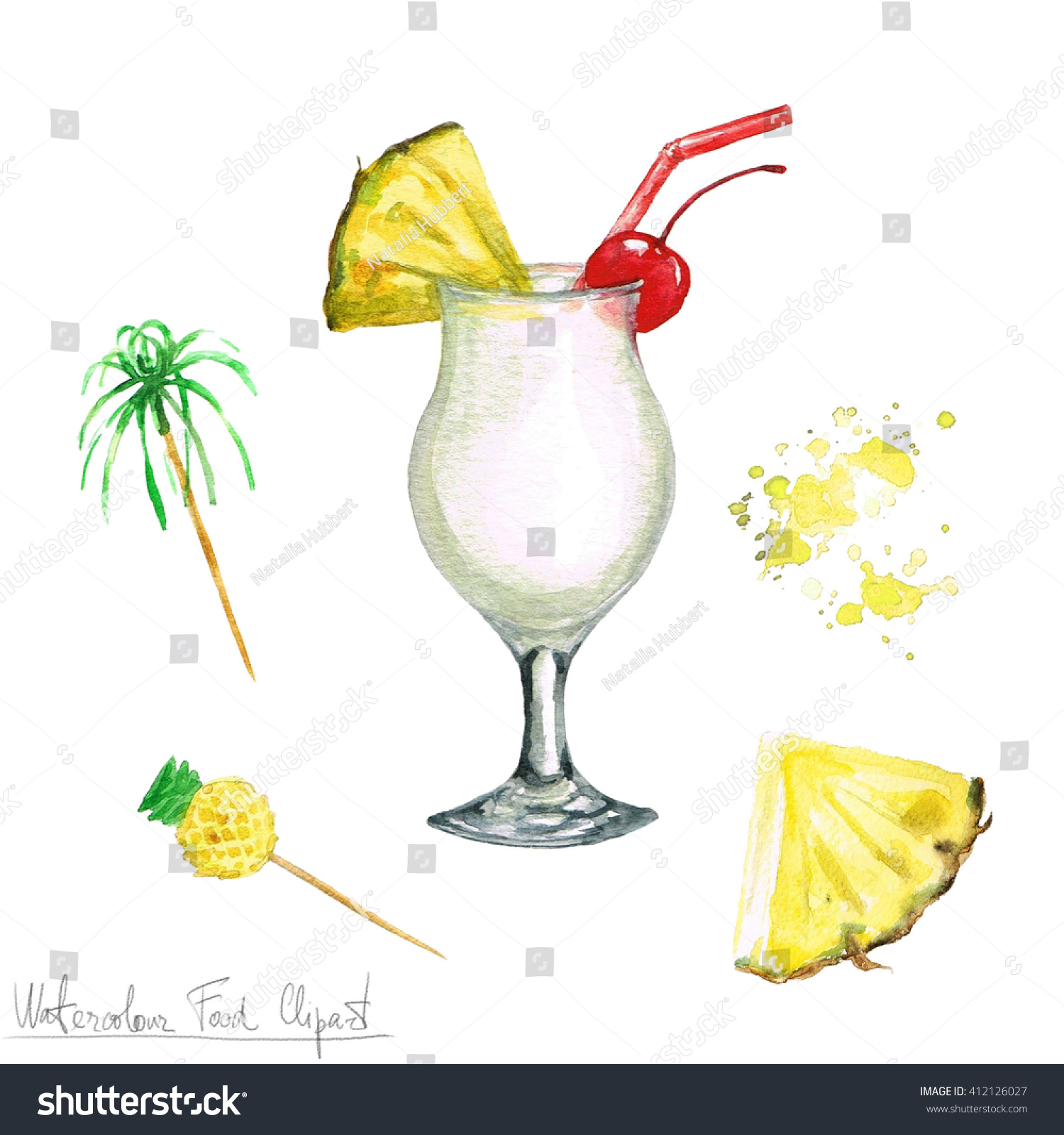 Ilustrasi Stok Watercolor Food Clipart Pina Colada 412126027 Shutterstock.