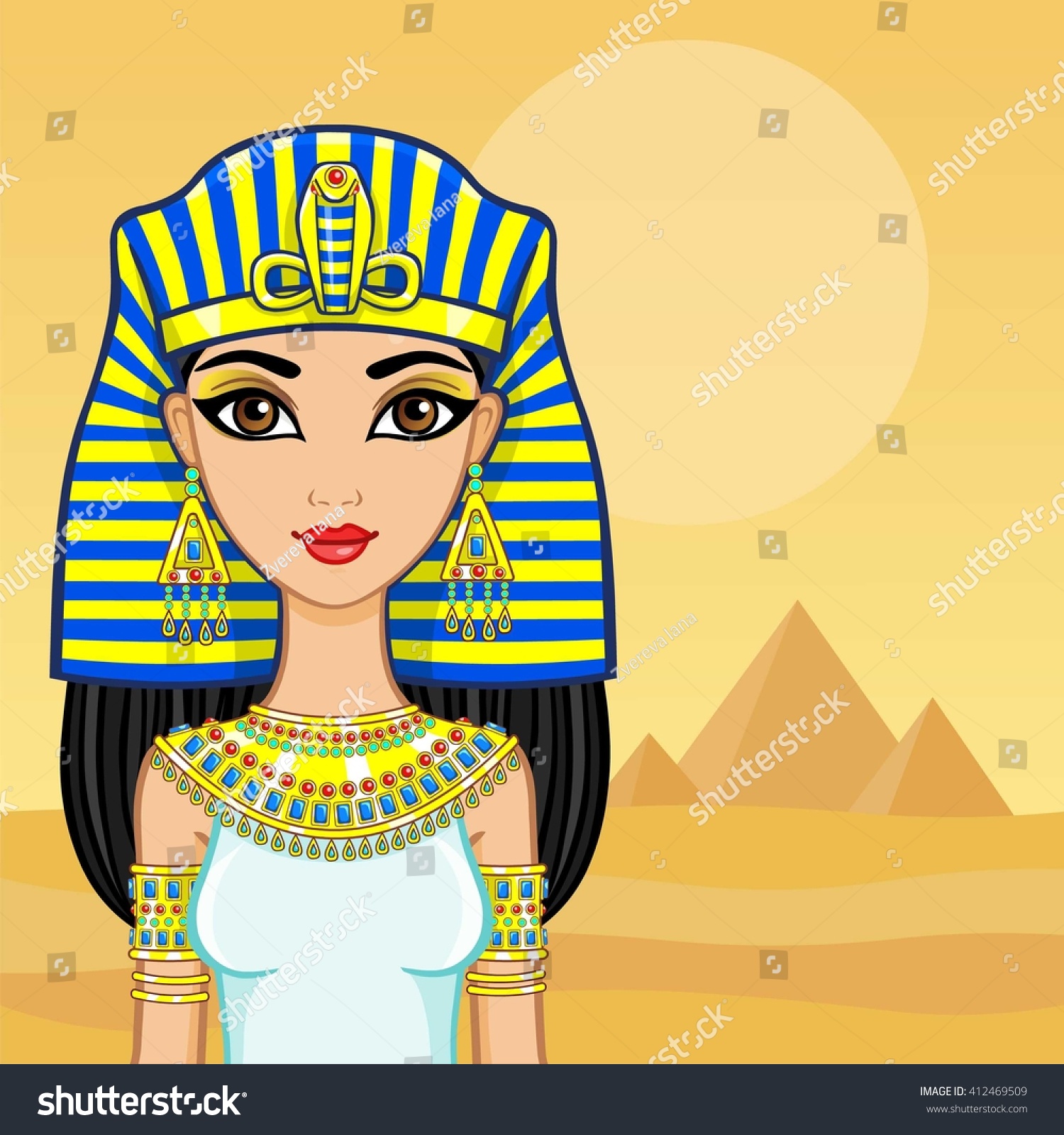 Animation Portrait Egyptian Queen Background Landscape Stock Vector ...